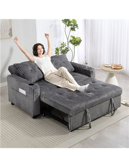 HOMCOM 2 Seater Click Clack Sofa Bed with Pull Out Design, Corduroy Upholstery - Charcoal Grey - pic 169852 | FastDaddyshop