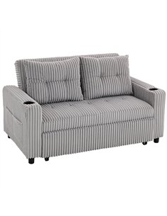 HOMCOM 2 Seater Click Clack Sofa Bed with Pull Out Design, Corduroy Upholstery - Light Grey