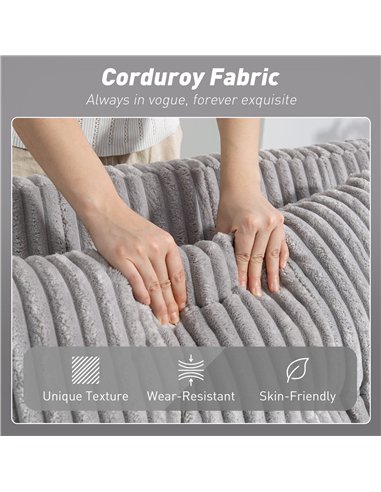 HOMCOM 2 Seater Click Clack Sofa Bed with Pull Out Design, Corduroy Upholstery - Light Grey
