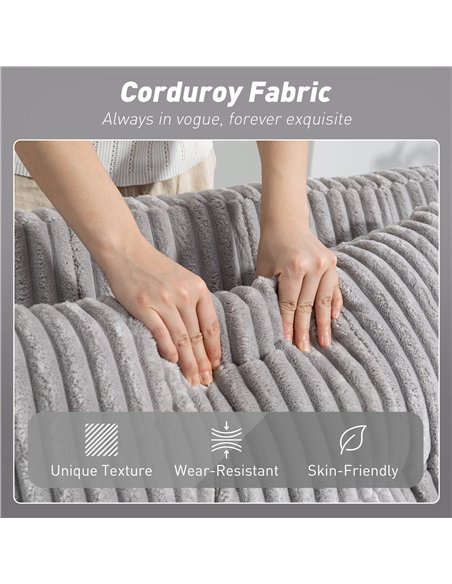 HOMCOM 2 Seater Click Clack Sofa Bed with Pull Out Design, Corduroy Upholstery - Light Grey - pic 169859 | FastDaddyshop