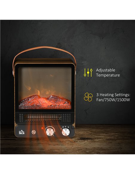 Homcom Tabletop Electric Fireplace with Handle, Realistic Flame Effect, Overheat Protection, 750W/1500W, Dark Walnut - pic 16986 | FastDaddyshop