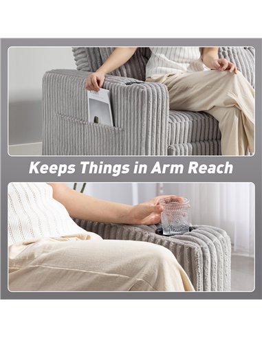 HOMCOM 2 Seater Click Clack Sofa Bed with Pull Out Design, Corduroy Upholstery - Light Grey