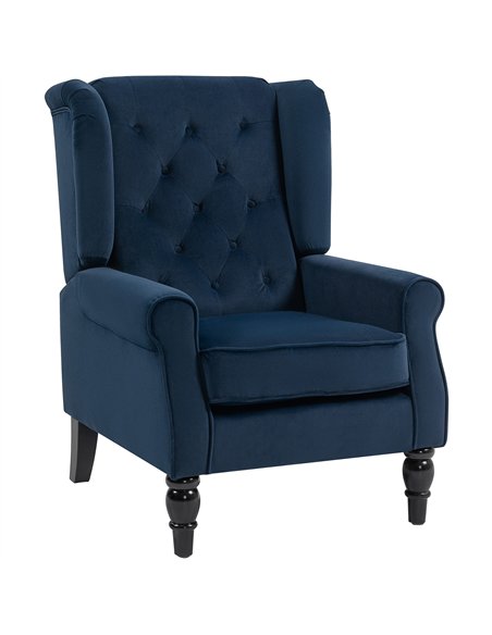 HOMCOM Wingback Accent Chair, Retro Upholstered Button Tufted Occasional Chair for Living Room and Bedroom, Dark Blue - pic 169863 | FastDaddyshop