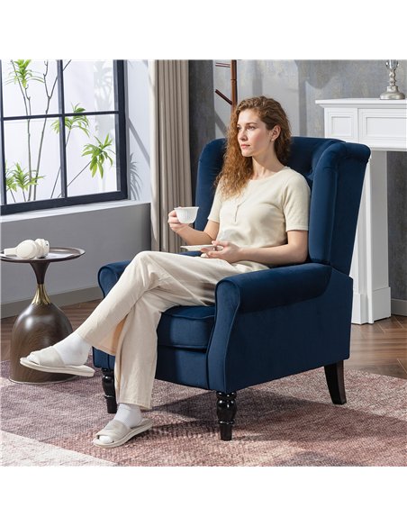 HOMCOM Wingback Accent Chair, Retro Upholstered Button Tufted Occasional Chair for Living Room and Bedroom, Dark Blue - pic 169864 | FastDaddyshop