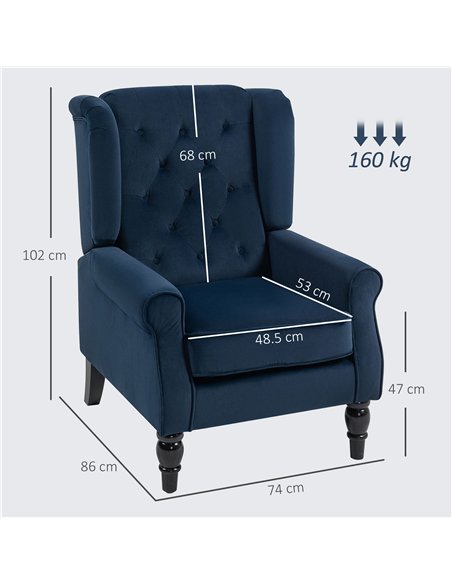 HOMCOM Wingback Accent Chair, Retro Upholstered Button Tufted Occasional Chair for Living Room and Bedroom, Dark Blue - pic 169865 | FastDaddyshop