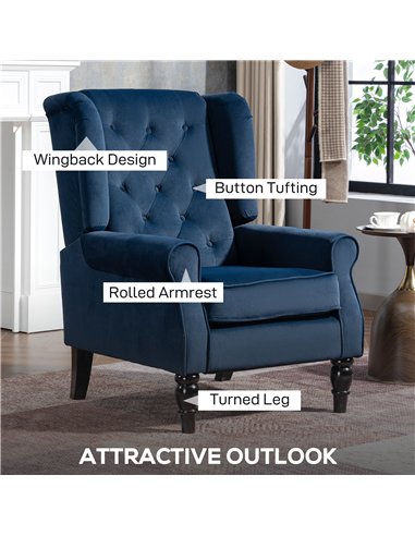 HOMCOM Wingback Accent Chair, Retro Upholstered Button Tufted Occasional Chair for Living Room and Bedroom, Dark Blue