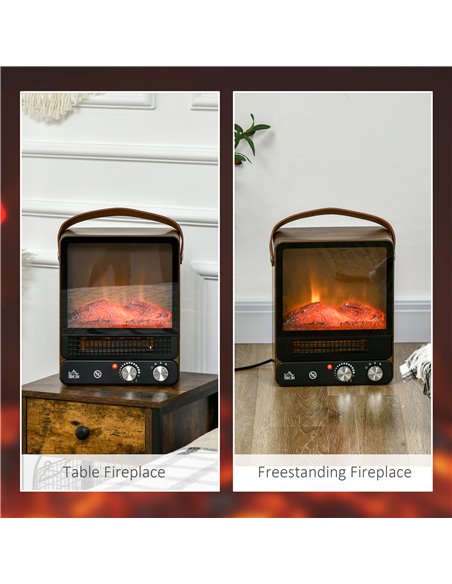 Homcom Tabletop Electric Fireplace with Handle, Realistic Flame Effect, Overheat Protection, 750W/1500W, Dark Walnut - pic 16987 | FastDaddyshop