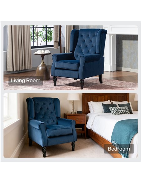 HOMCOM Wingback Accent Chair, Retro Upholstered Button Tufted Occasional Chair for Living Room and Bedroom, Dark Blue - pic 169870 | FastDaddyshop