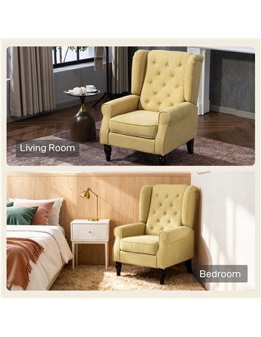 HOMCOM Wingback Accent Chair, Retro Upholstered Button Tufted Occasional Chair for Living Room and Bedroom, Yellow