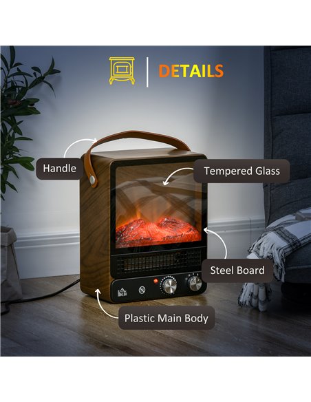 Homcom Tabletop Electric Fireplace with Handle, Realistic Flame Effect, Overheat Protection, 750W/1500W, Dark Walnut - pic 16988 | FastDaddyshop
