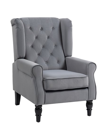 HOMCOM Wingback Accent Chair, Retro Upholstered Button Tufted Occasional Chair for Living Room and Bedroom, Light Grey - pic 169881 | FastDaddyshop