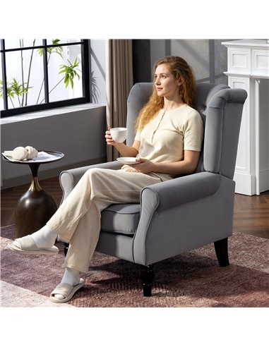 HOMCOM Wingback Accent Chair, Retro Upholstered Button Tufted Occasional Chair for Living Room and Bedroom, Light Grey