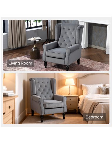 HOMCOM Wingback Accent Chair, Retro Upholstered Button Tufted Occasional Chair for Living Room and Bedroom, Light Grey