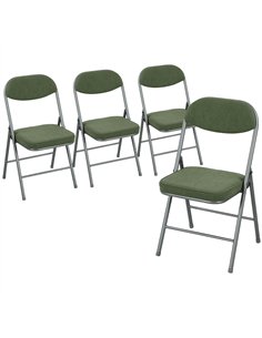 HOMCOM Set of Four Folding Corduroy Seat Chairs - Green