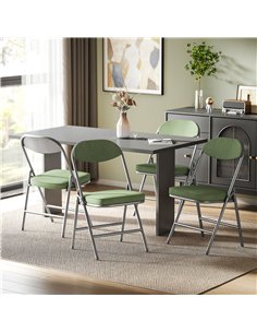 HOMCOM Set of Four Folding Corduroy Seat Chairs - Green 2