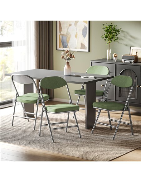 HOMCOM Set of Four Folding Corduroy Seat Chairs - Green - pic 169900 | FastDaddyshop
