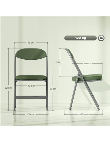 HOMCOM Set of Four Folding Corduroy Seat Chairs - Green