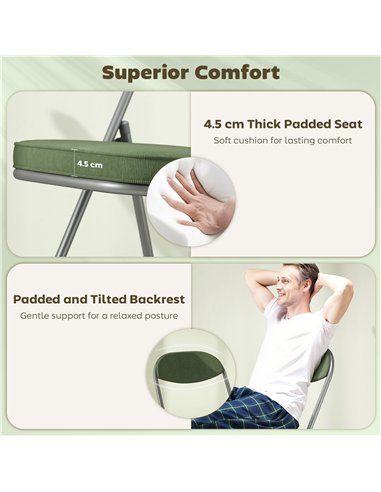 HOMCOM Set of Four Folding Corduroy Seat Chairs - Green