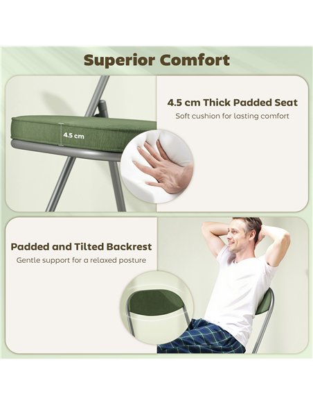 HOMCOM Set of Four Folding Corduroy Seat Chairs - Green - pic 169902 | FastDaddyshop