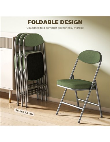 HOMCOM Set of Four Folding Corduroy Seat Chairs - Green