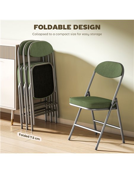 HOMCOM Set of Four Folding Corduroy Seat Chairs - Green - pic 169903 | FastDaddyshop