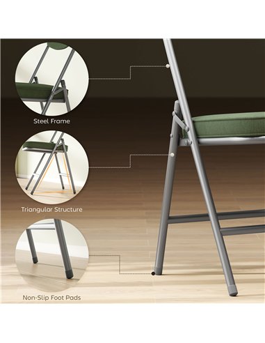 HOMCOM Set of Four Folding Corduroy Seat Chairs - Green