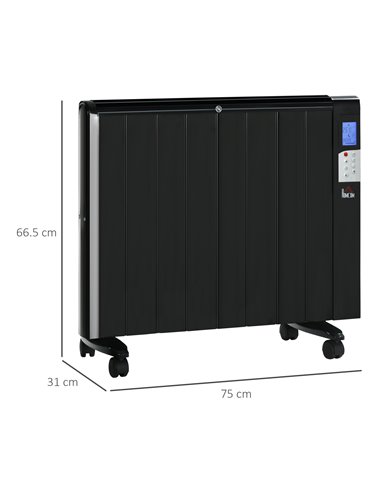 Homcom Freestanding or Wall-mounted Electric Heater with Window Opening Detection, Timer, Remote, Safety Cut-Off, Black
