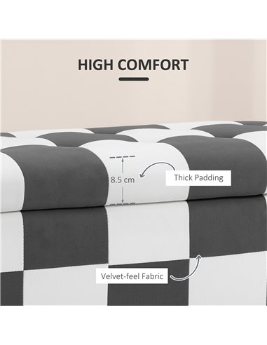 HOMCOM Storage Ottoman, Storage Bench with Wood Legs, Footstool, Footrest with Velvet Surface for Bedroom, Hallway, Living Room,