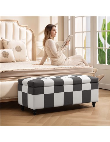 HOMCOM Storage Ottoman, Storage Bench with Wood Legs, Footstool, Footrest with Velvet Surface for Bedroom, Hallway, Living Room,