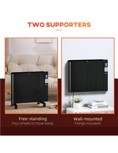 Homcom Freestanding or Wall-mounted Electric Heater with Window Opening Detection, Timer, Remote, Safety Cut-Off, Black