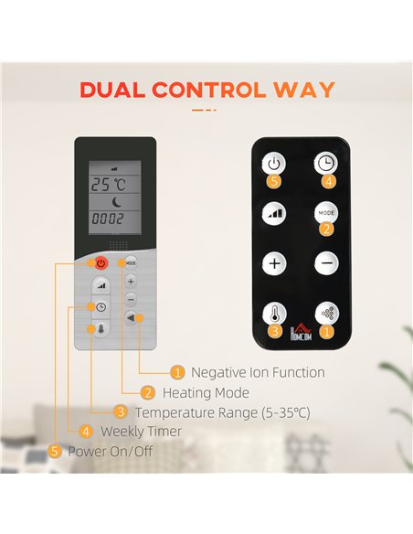 Homcom Freestanding or Wall-mounted Electric Heater with Window Opening Detection, Timer, Remote, Safety Cut-Off, Black - pic 16993 | FastDaddyshop