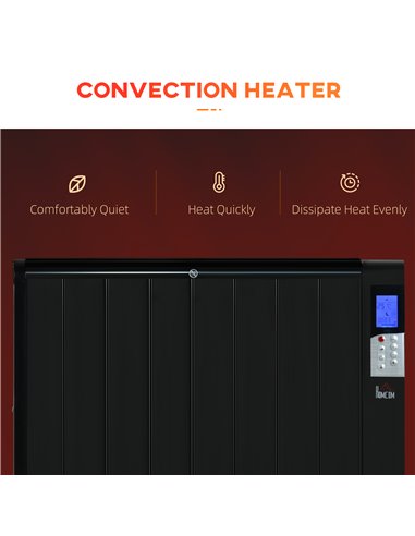 Homcom Freestanding or Wall-mounted Electric Heater with Window Opening Detection, Timer, Remote, Safety Cut-Off, Black