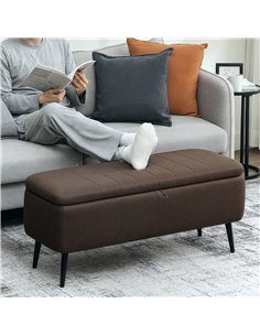 HOMCOM Linen-Look 92 x 31cm Storage Ottoman - Dark Brown 2