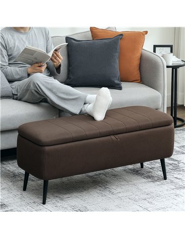 HOMCOM Linen-Look 92 x 31cm Storage Ottoman - Dark Brown