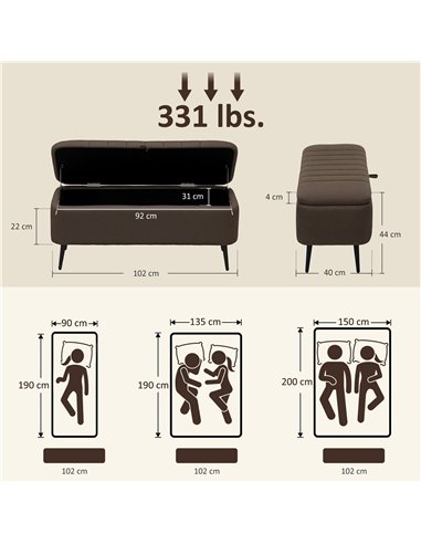 HOMCOM Linen-Look 92 x 31cm Storage Ottoman - Dark Brown