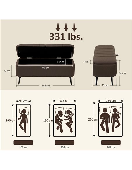HOMCOM Linen-Look 92 x 31cm Storage Ottoman - Dark Brown - pic 169946 | FastDaddyshop
