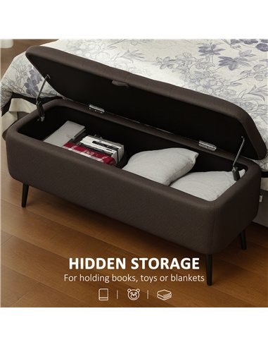 HOMCOM Linen-Look 92 x 31cm Storage Ottoman - Dark Brown