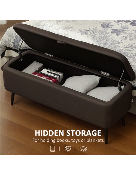 HOMCOM Linen-Look 92 x 31cm Storage Ottoman - Dark Brown - pic 169947 | FastDaddyshop