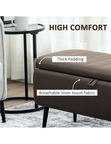 HOMCOM Linen-Look 92 x 31cm Storage Ottoman - Dark Brown