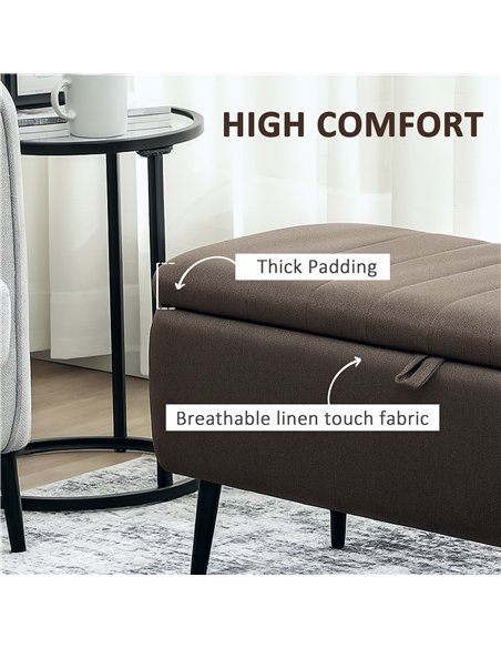 HOMCOM Linen-Look 92 x 31cm Storage Ottoman - Dark Brown - pic 169948 | FastDaddyshop