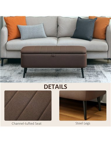 HOMCOM Linen-Look 92 x 31cm Storage Ottoman - Dark Brown