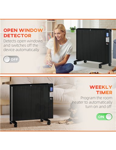 Homcom Freestanding or Wall-mounted Electric Heater with Window Opening Detection, Timer, Remote, Safety Cut-Off, Black