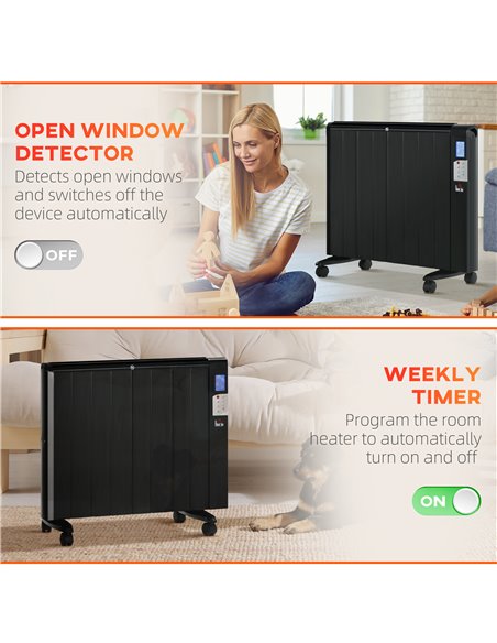 Homcom Freestanding or Wall-mounted Electric Heater with Window Opening Detection, Timer, Remote, Safety Cut-Off, Black - pic 16995 | FastDaddyshop