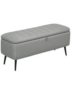 HOMCOM 92 x 31cm Linen-Look Storage Ottoman - Light Grey