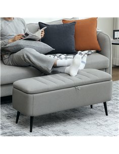 HOMCOM 92 x 31cm Linen-Look Storage Ottoman - Light Grey 2