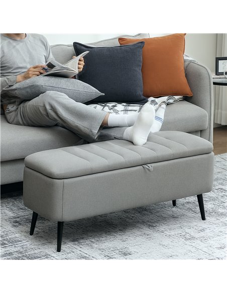 HOMCOM 92 x 31cm Linen-Look Storage Ottoman - Light Grey - pic 169954 | FastDaddyshop