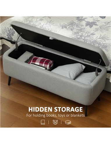 HOMCOM 92 x 31cm Linen-Look Storage Ottoman - Light Grey
