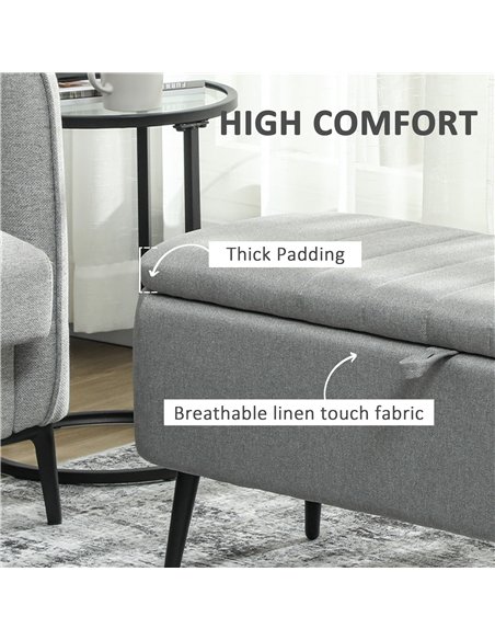 HOMCOM 92 x 31cm Linen-Look Storage Ottoman - Light Grey - pic 169957 | FastDaddyshop