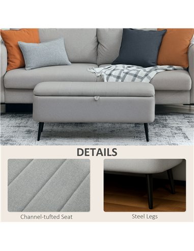 HOMCOM 92 x 31cm Linen-Look Storage Ottoman - Light Grey