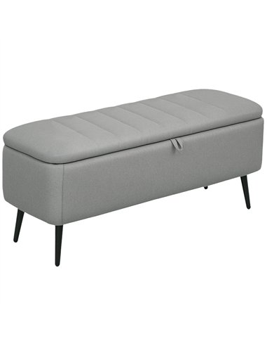 HOMCOM 92 x 31cm Linen-Look Storage Ottoman - Light Grey